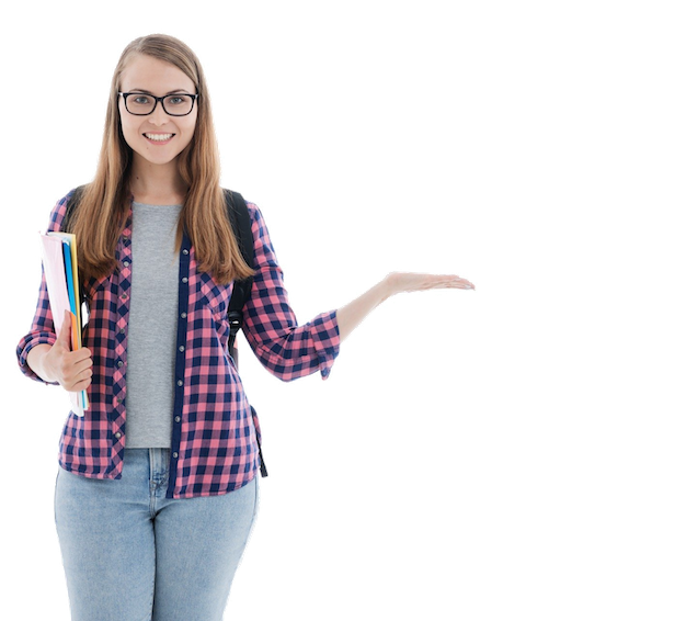 Estudiante con la palma de la mano abierta